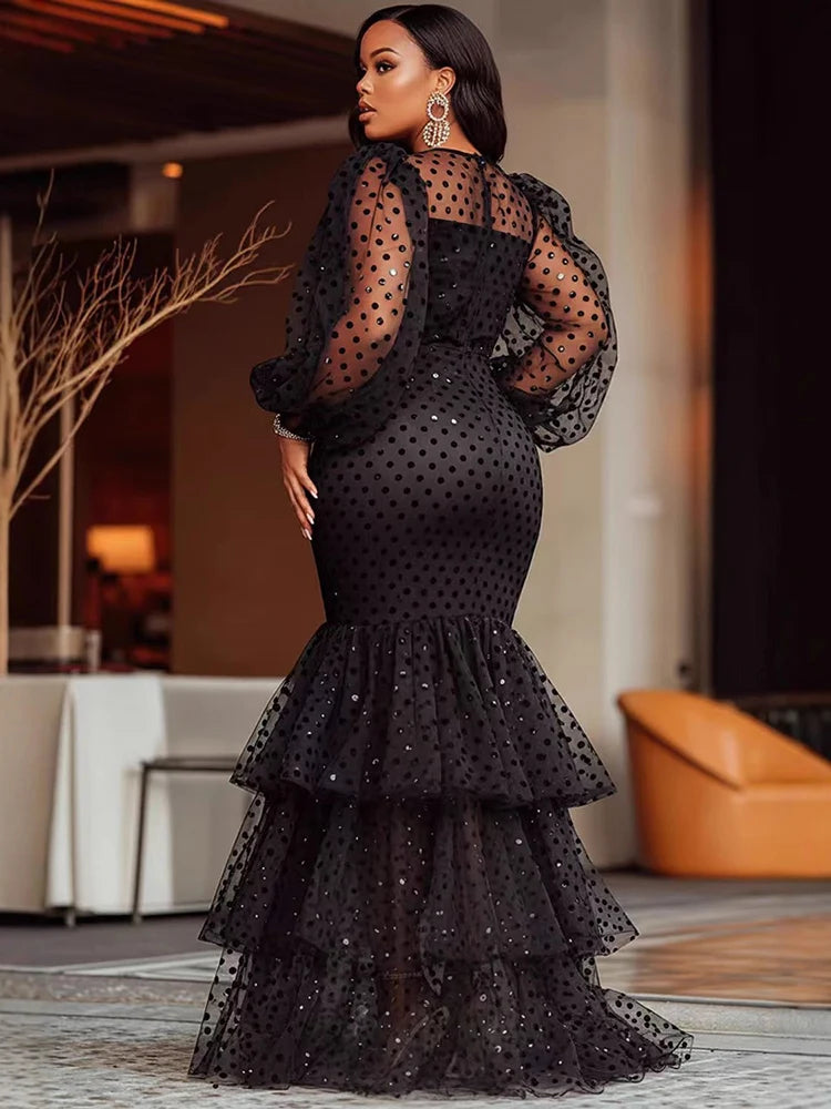 Women's Plus Size Polka Dots Evening Dress