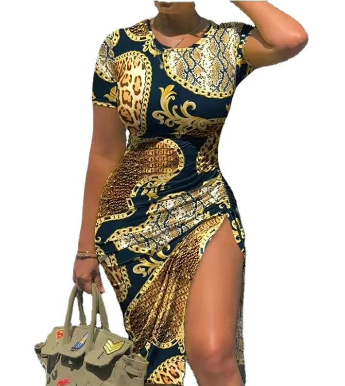 Trendy Printed Slim Midi Dress