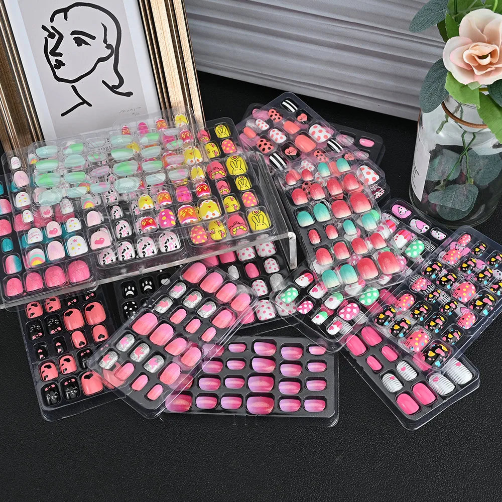24pcs/box Kids False Press On Nails