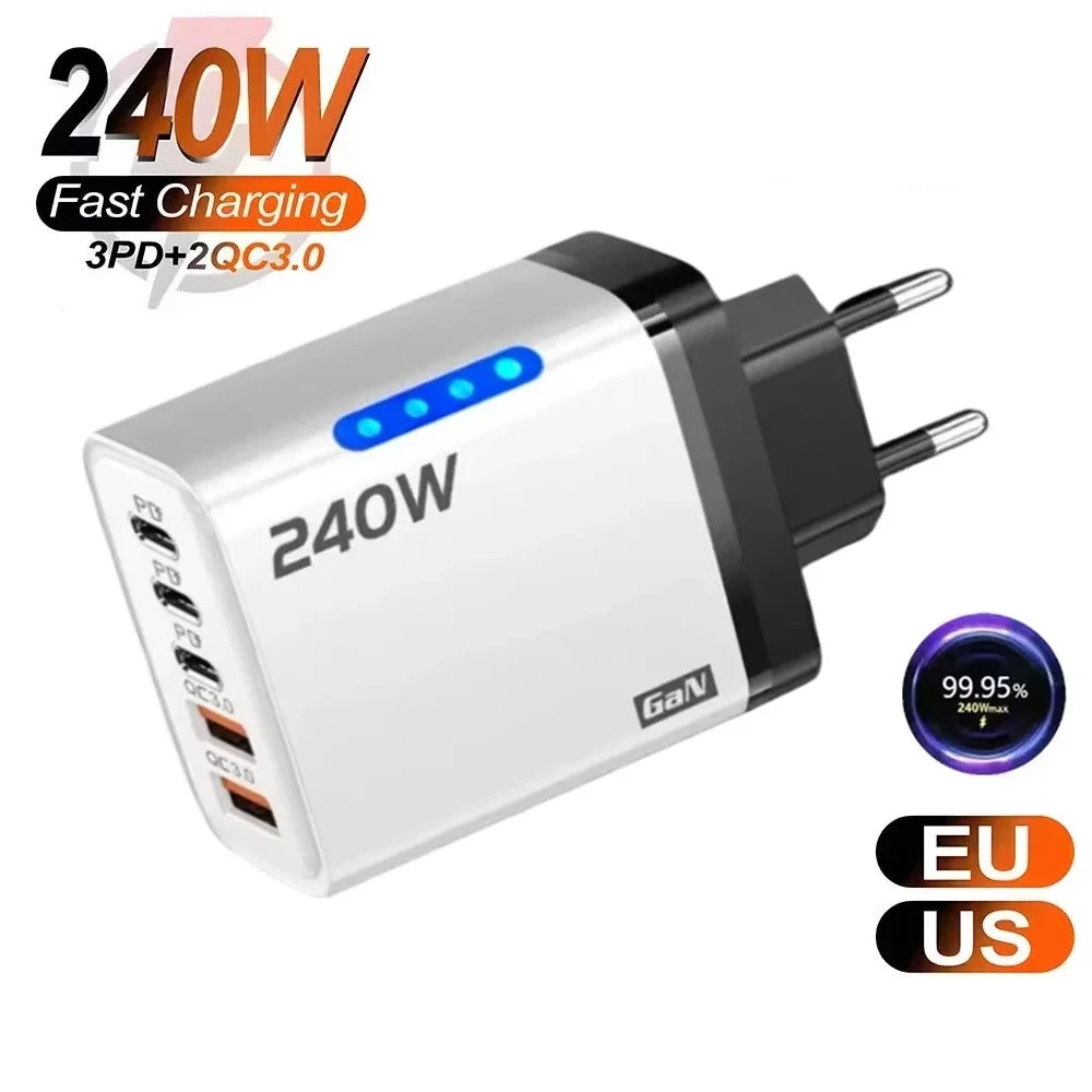 5 in 1 240W GaN Fast Charger With LED Light