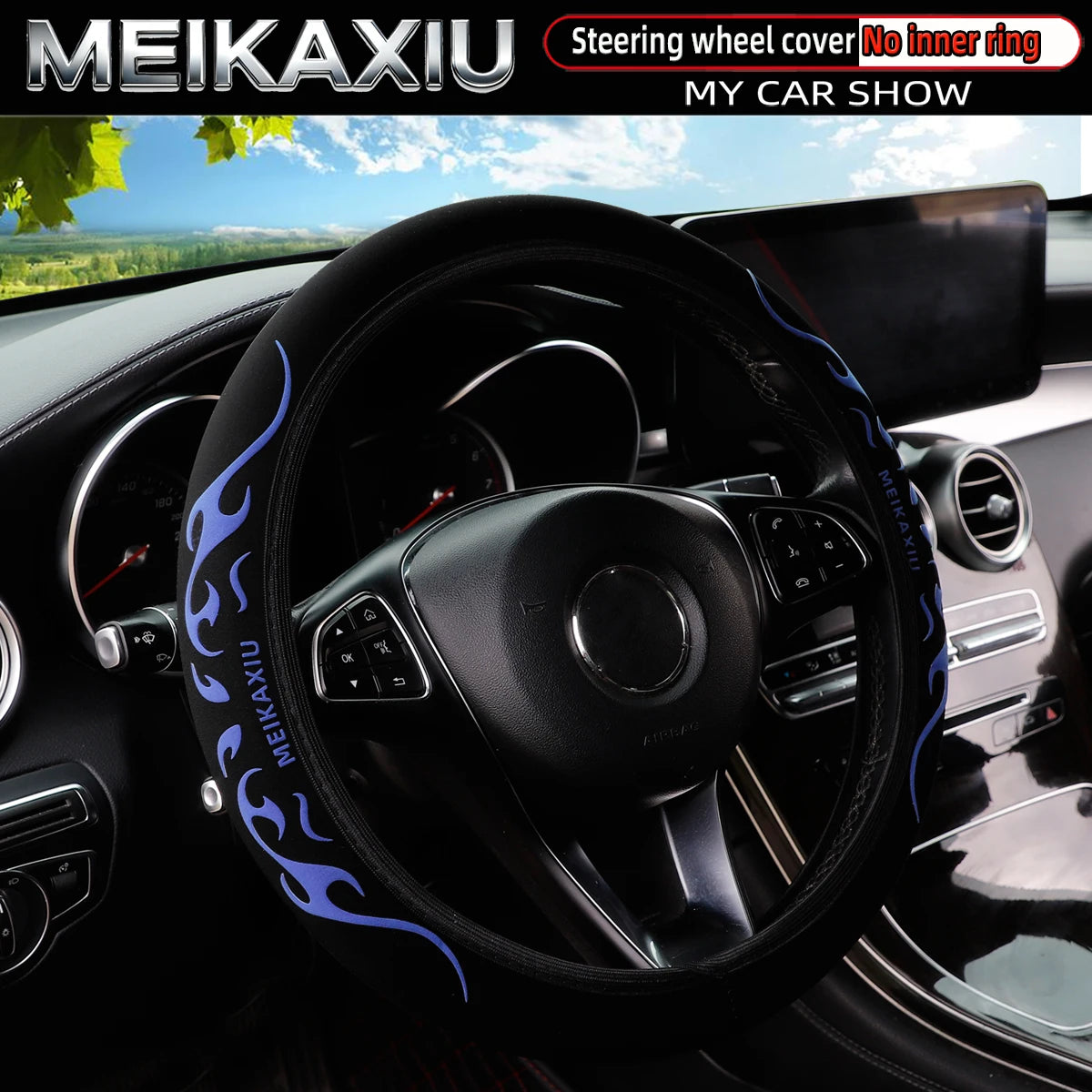 MEIKAXIU 3D Flame Totem Puff Pastry Dynamic Pattern Steering Wheel Cover