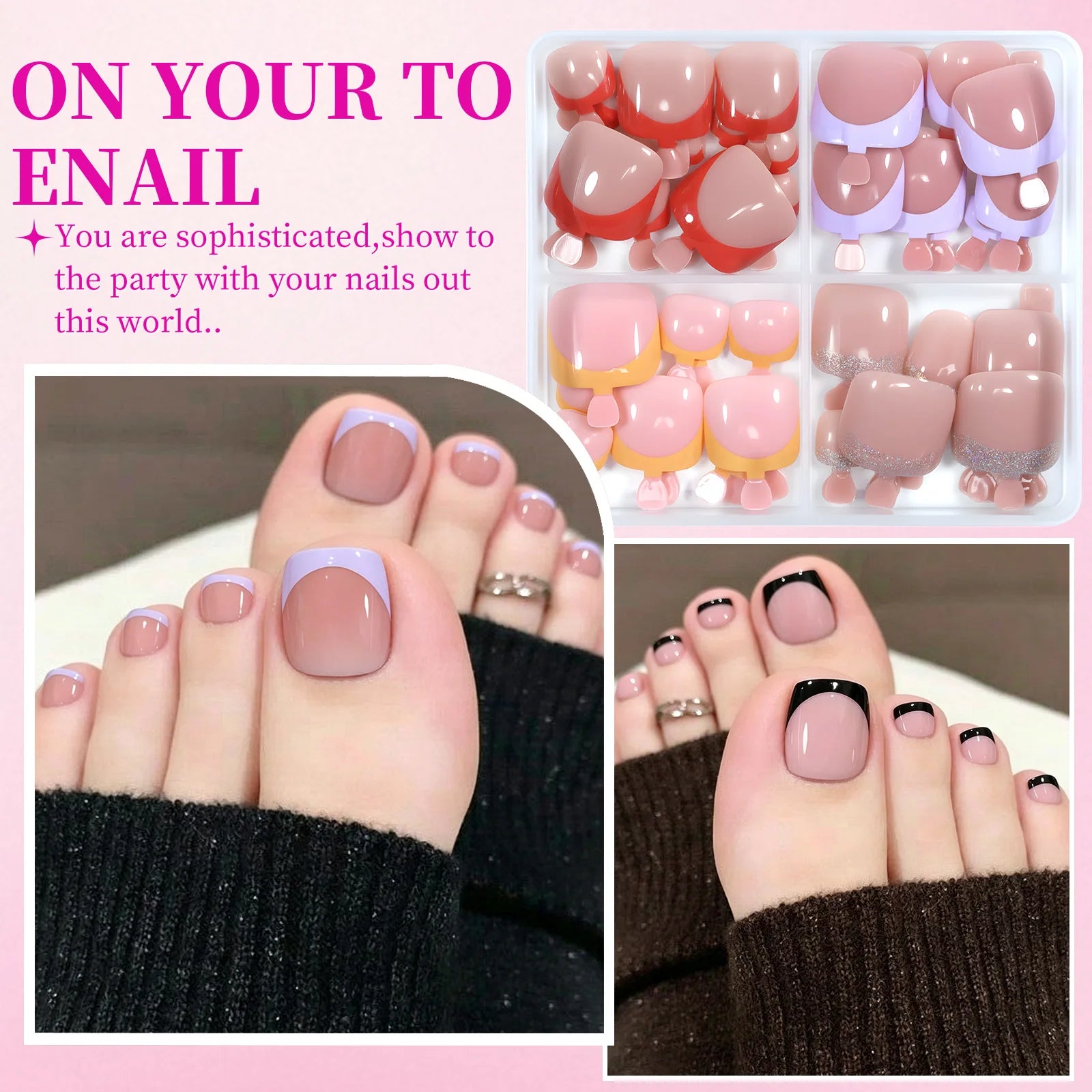 96pcs/Box French/Cat Eye Toe Press On Nails