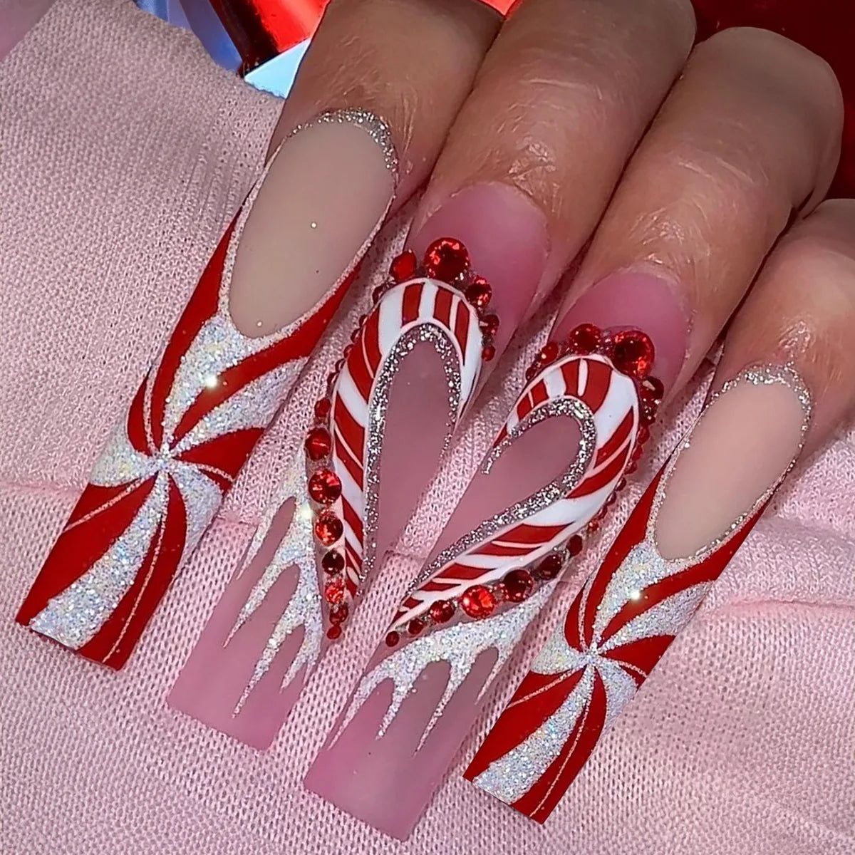 Scary Blood Skull Long Coffin Ballet Halloween Press on Nails