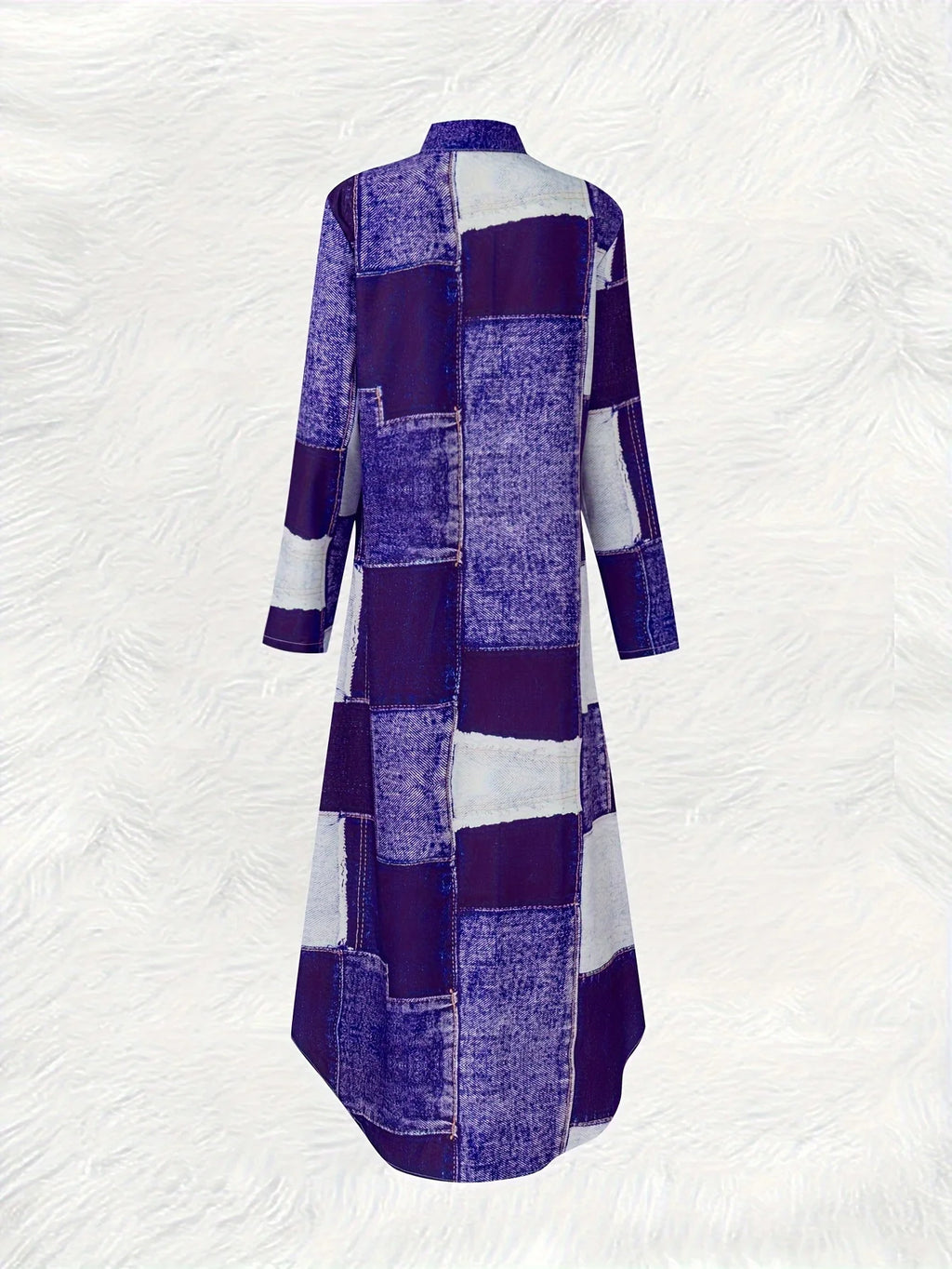 Purple Denim Print Long Sleeve Dress