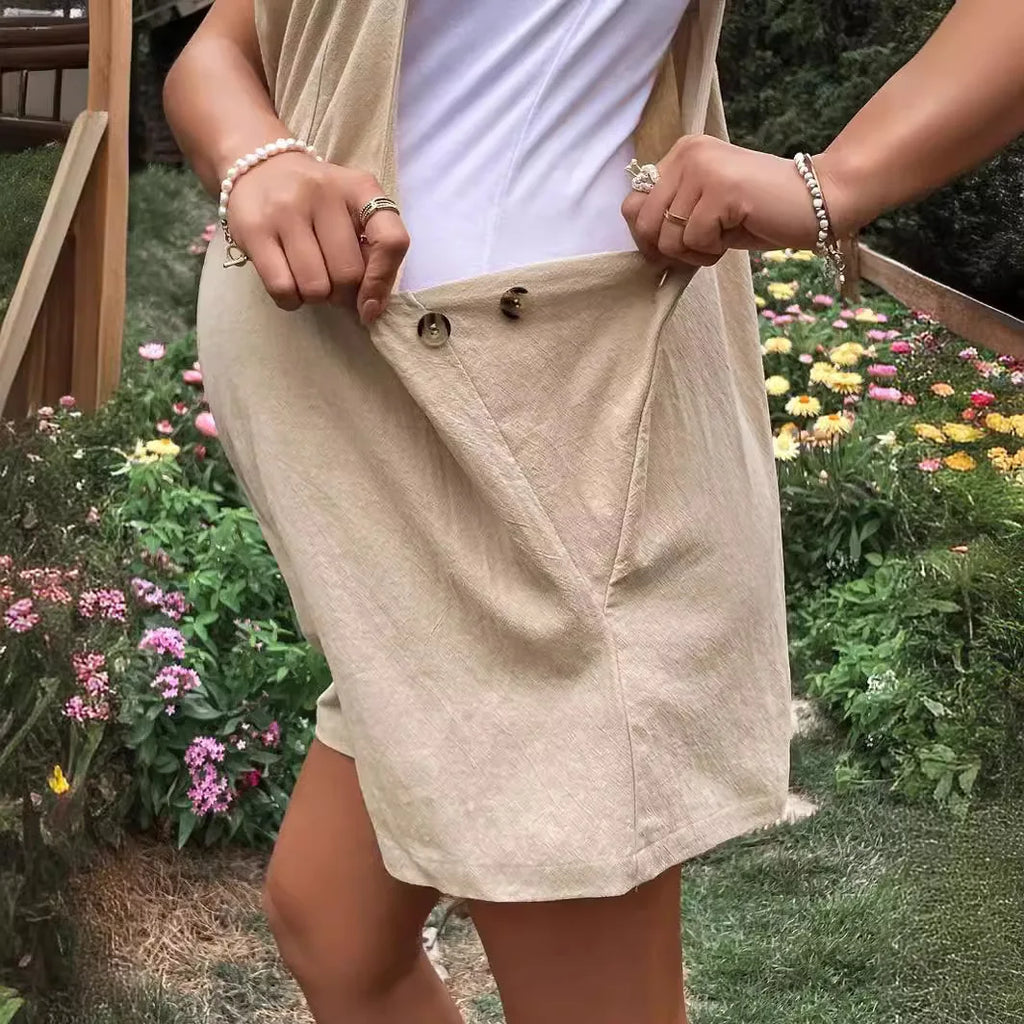 Women's Maternity Solid Color Suspender Jumpsuit With Adjustable Waist