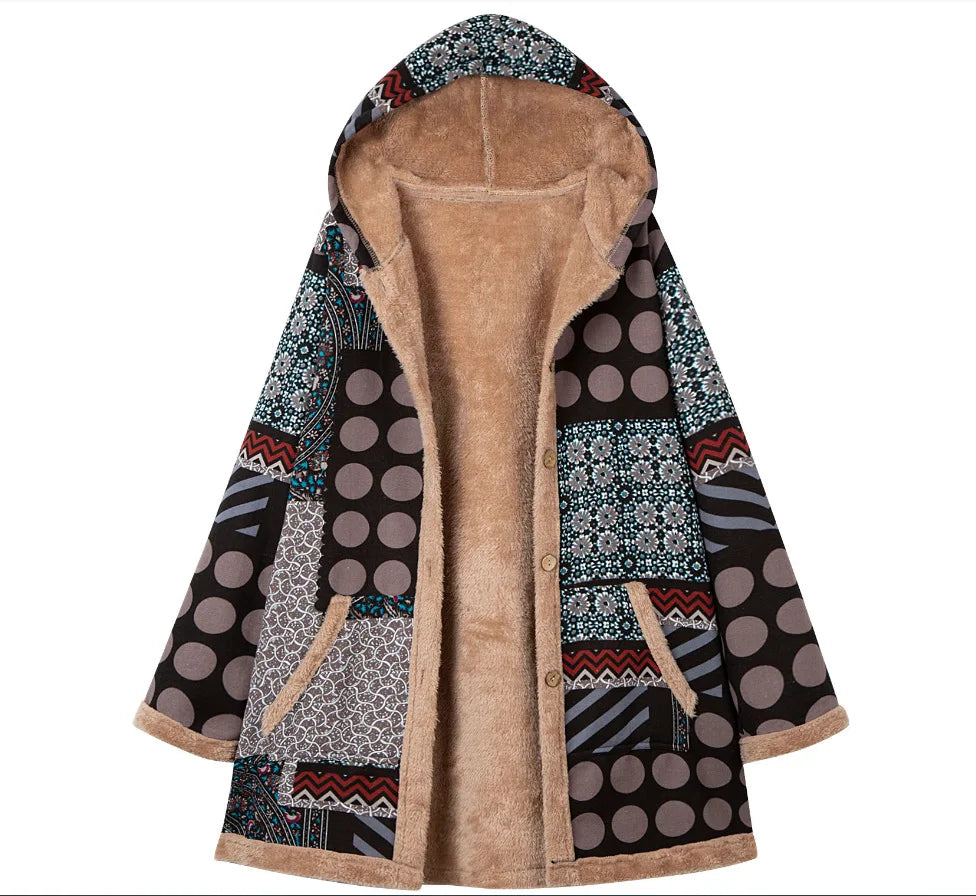 Vintage Fleece Hooded Long Jacket