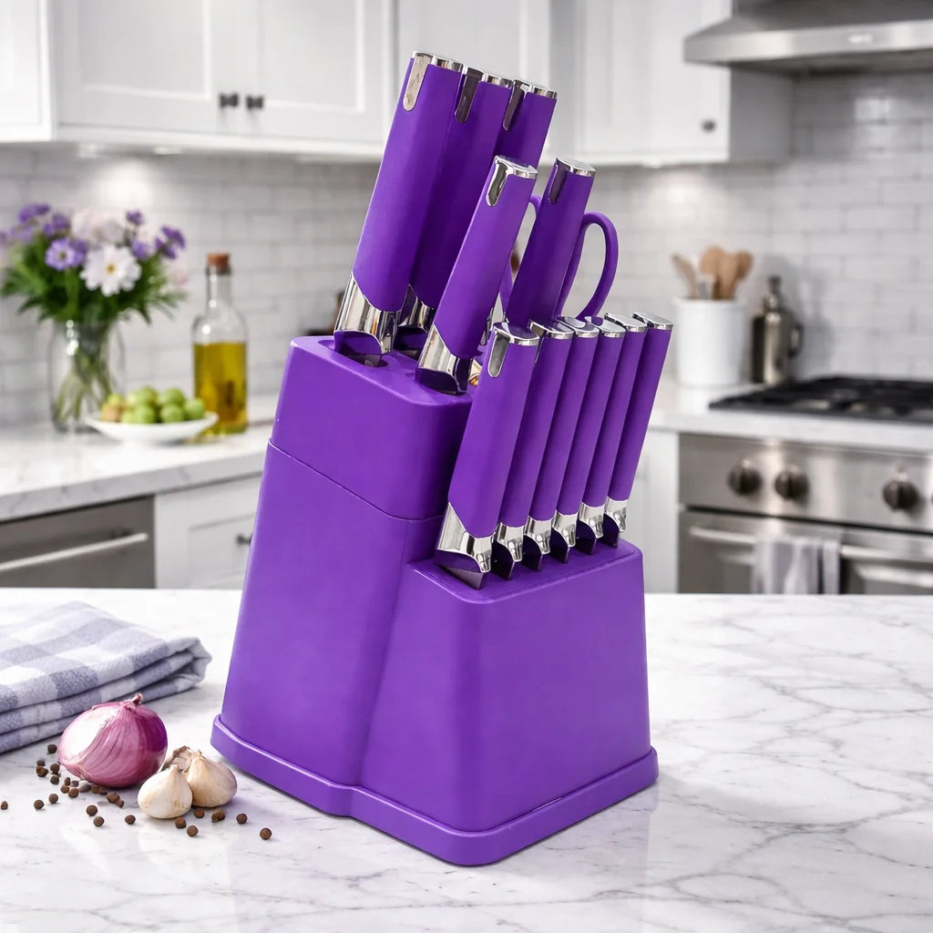 13Pc Professional Kitchen Knife Block Set with 6 Steak Knives