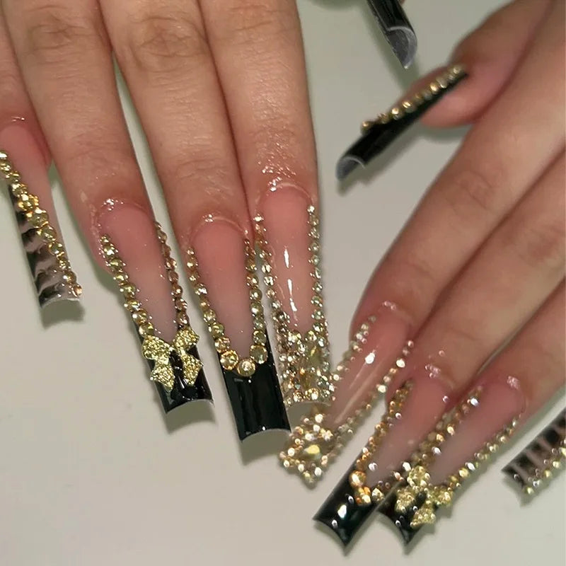 24Pcs Long Ballet French Press on Nails Tip Art