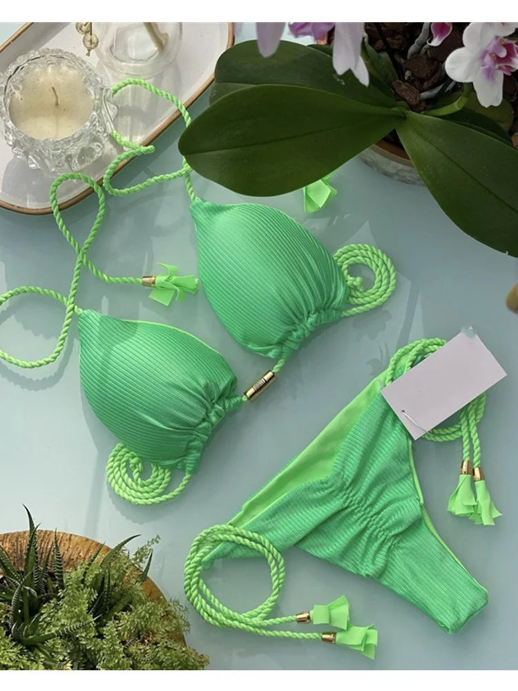 Women Backless Rope Triangle Bikini