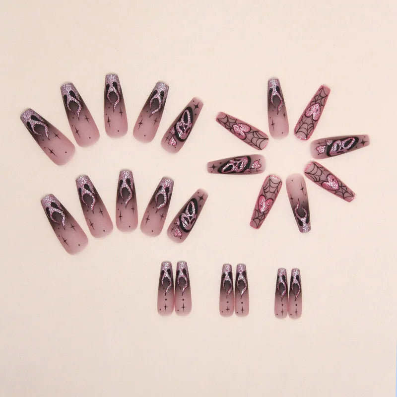 24pcs Glitter Pink Sequins Press on Nails