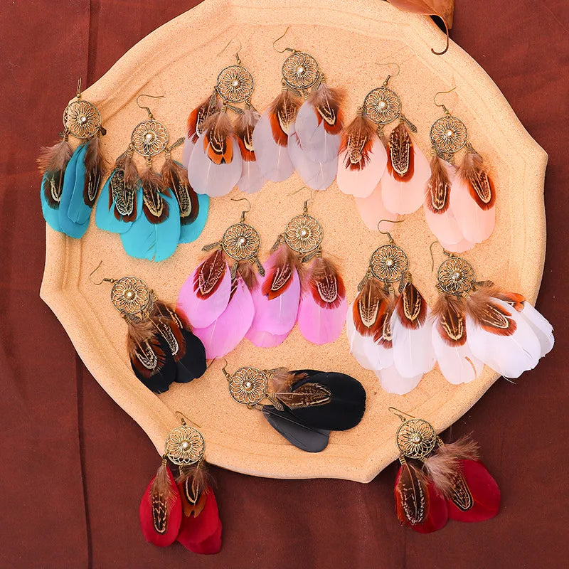 Dream Catcher Feather Tassel Bohemian Women Earrings