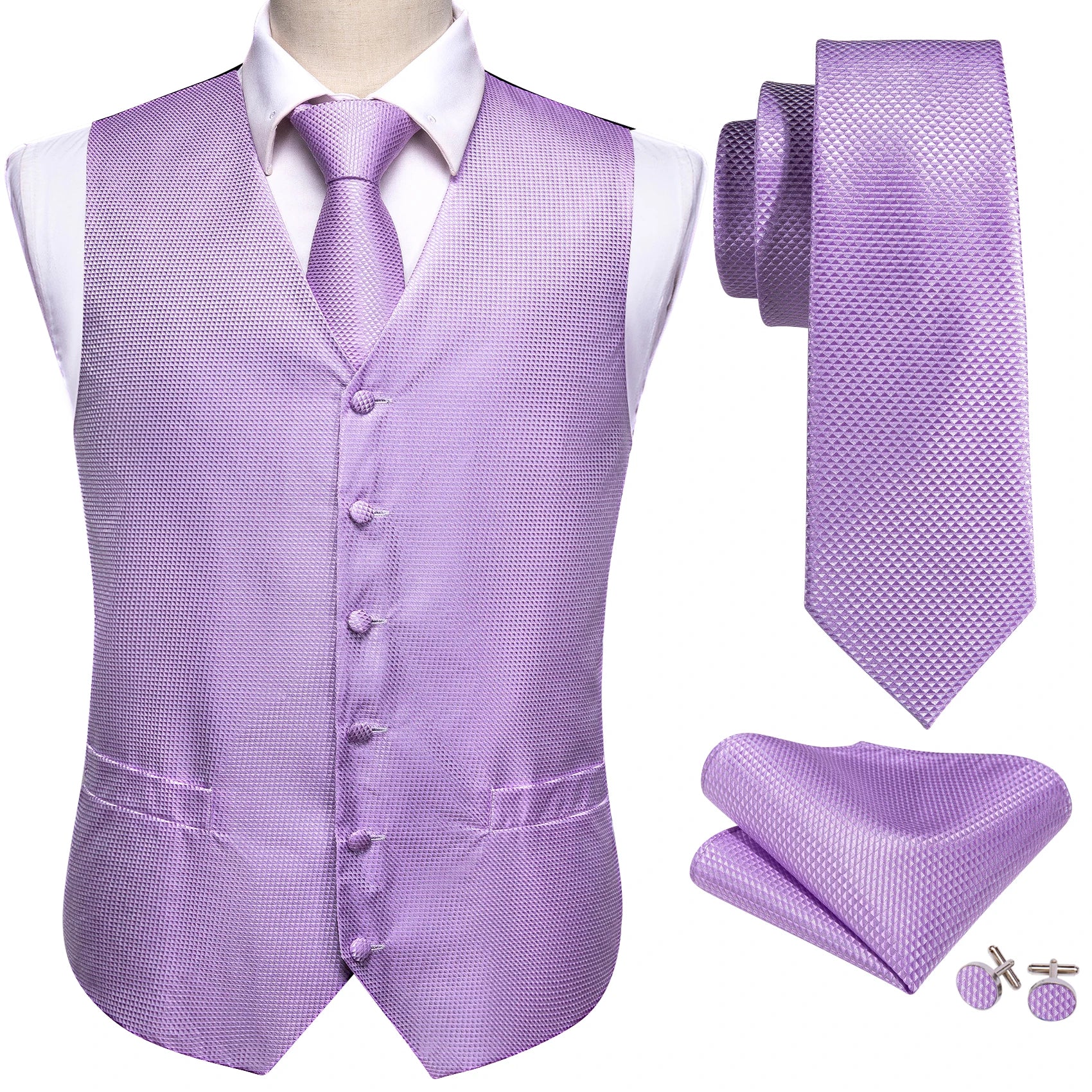 Men Vest Tie Hanky Cufflinks Set