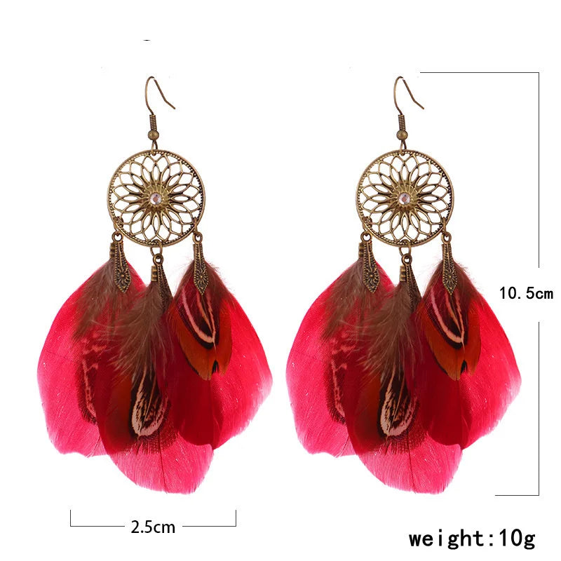 Dream Catcher Feather Tassel Bohemian Women Earrings