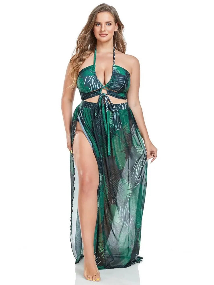 Plus Size Bikini Set Cover Up Women's 3 Piece Bikini Sets