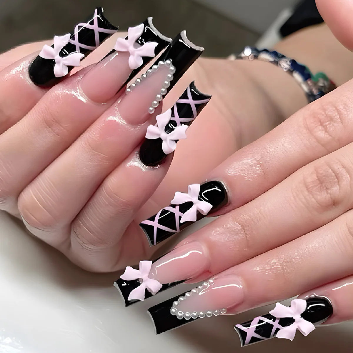 24Pcs Long Square Press on Nails