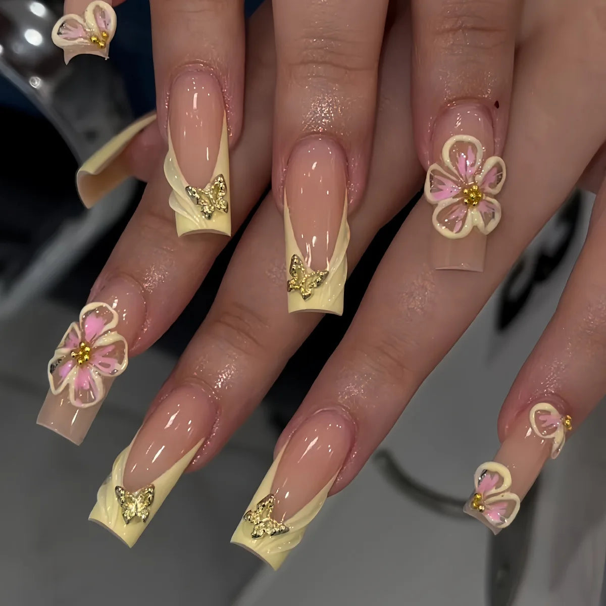 24Pcs Long Square Press on Nails