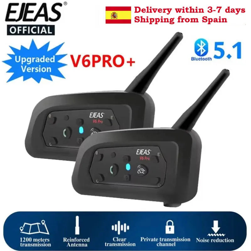 V6PRO+ Motorcycle Intercom Helmet Bluetooth5.1  Headset