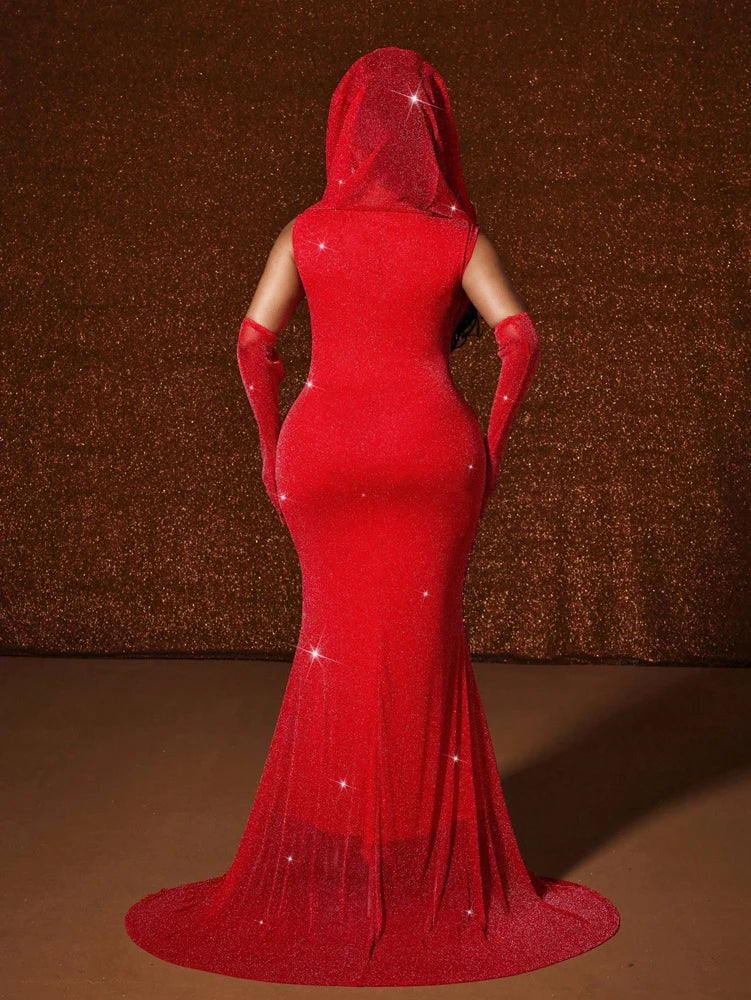 Long Fishtail Slim Hooded Dress