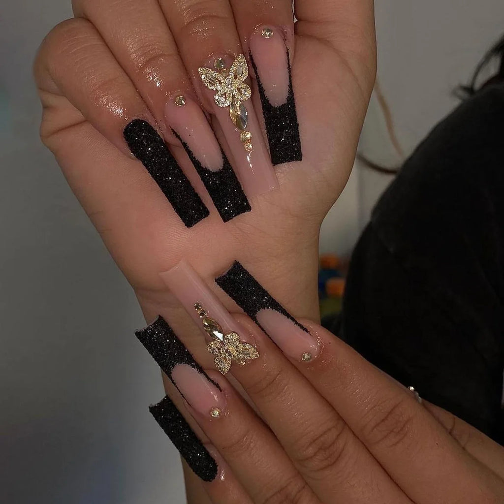 Pink Black French Long Ballet Press on Nails