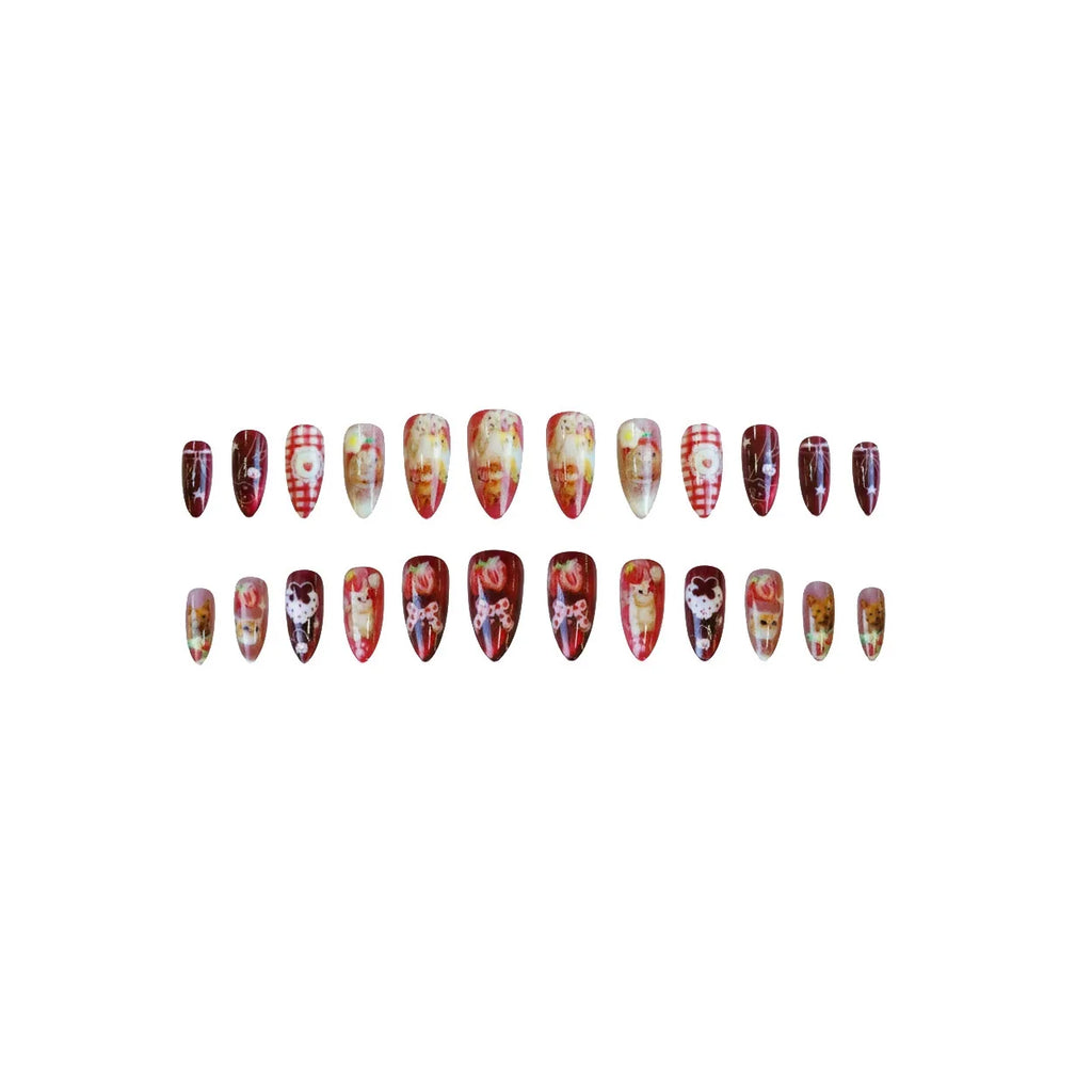 24pcs Strawberry Cat's Eye Press On Nails