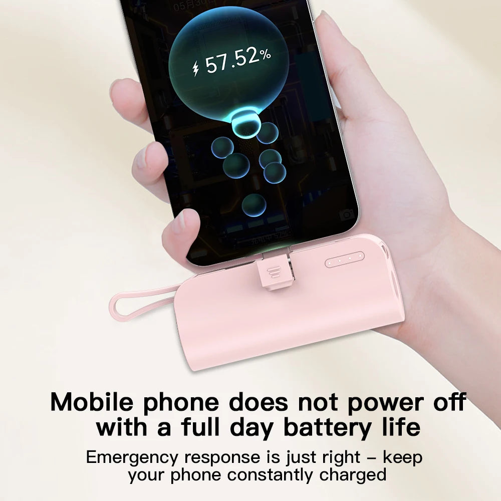 Mini Portable 5000mAh Power Bank with Built-in Cable Charging Port