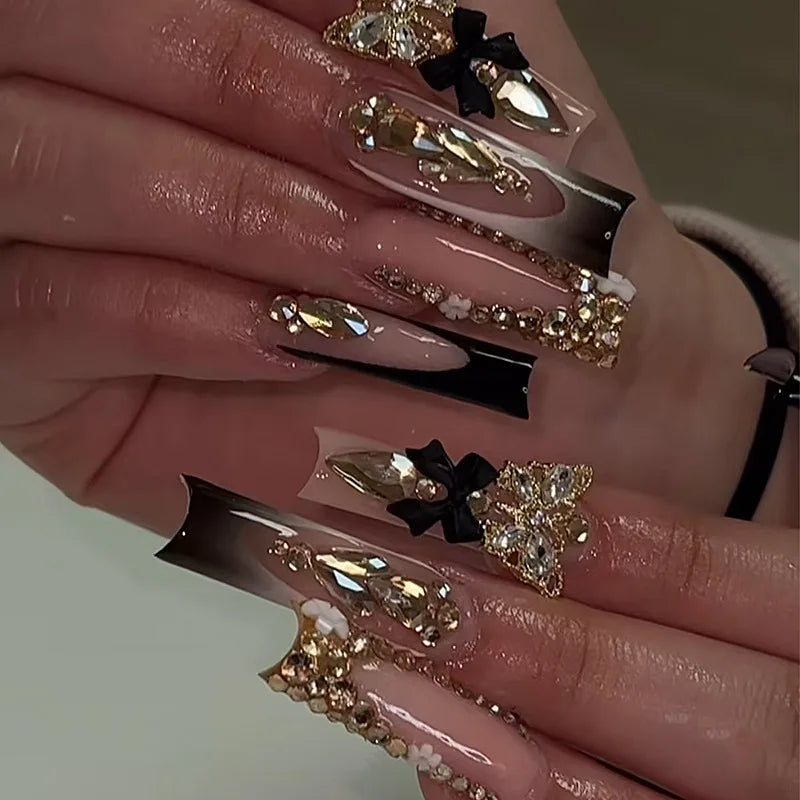 24Pcs Long Square Press on Nails