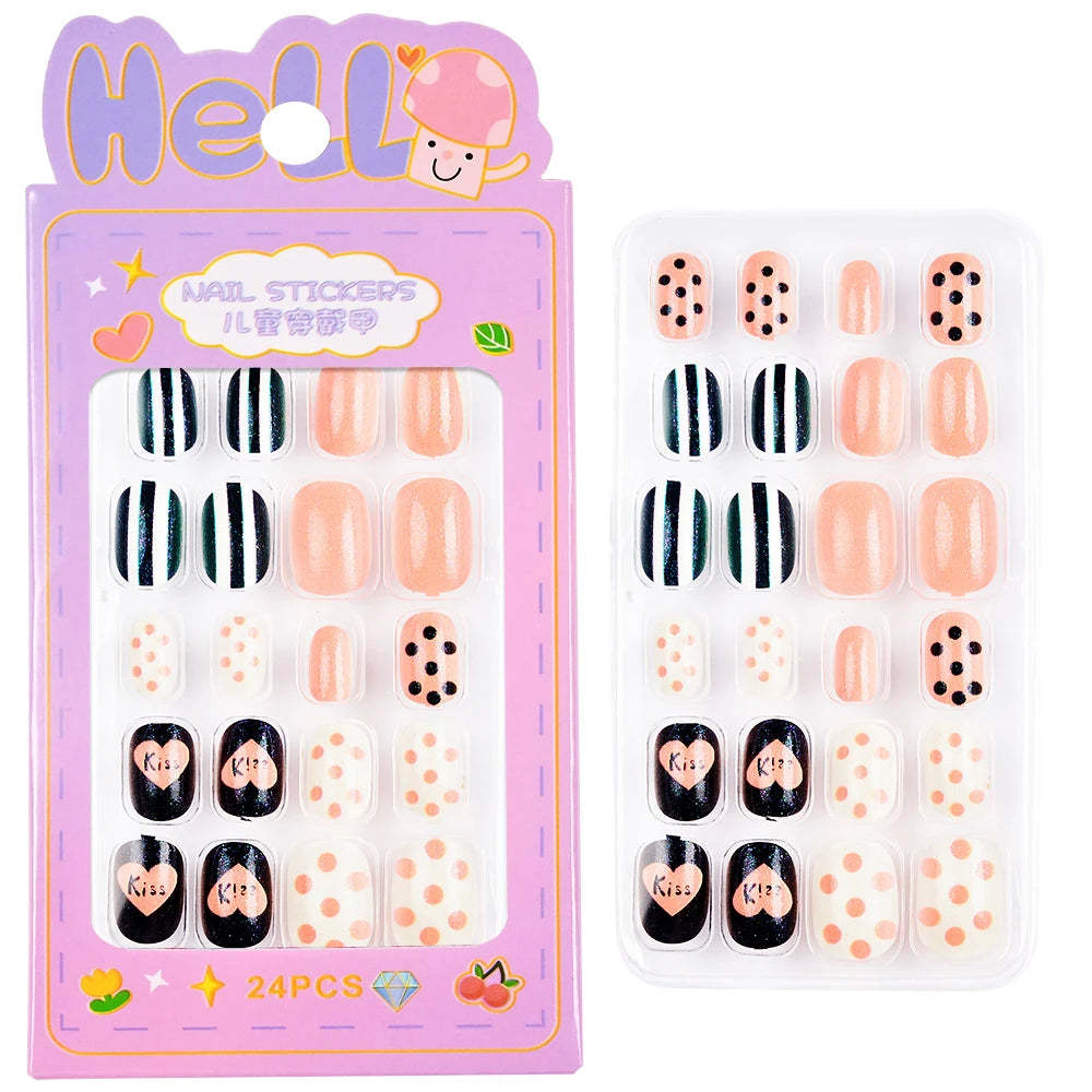 24pcs/box Kids False Press On Nails