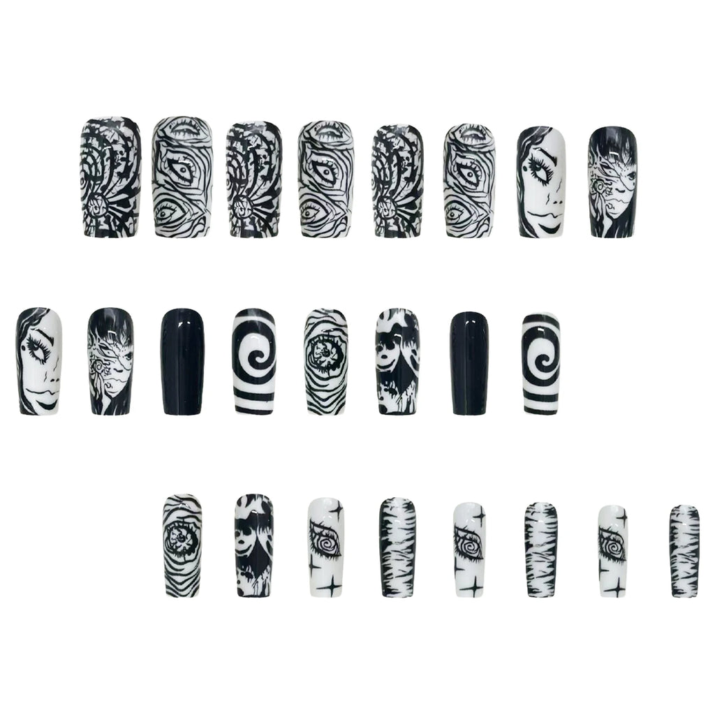 24pcs Japenese Style Coffin Press On Nails