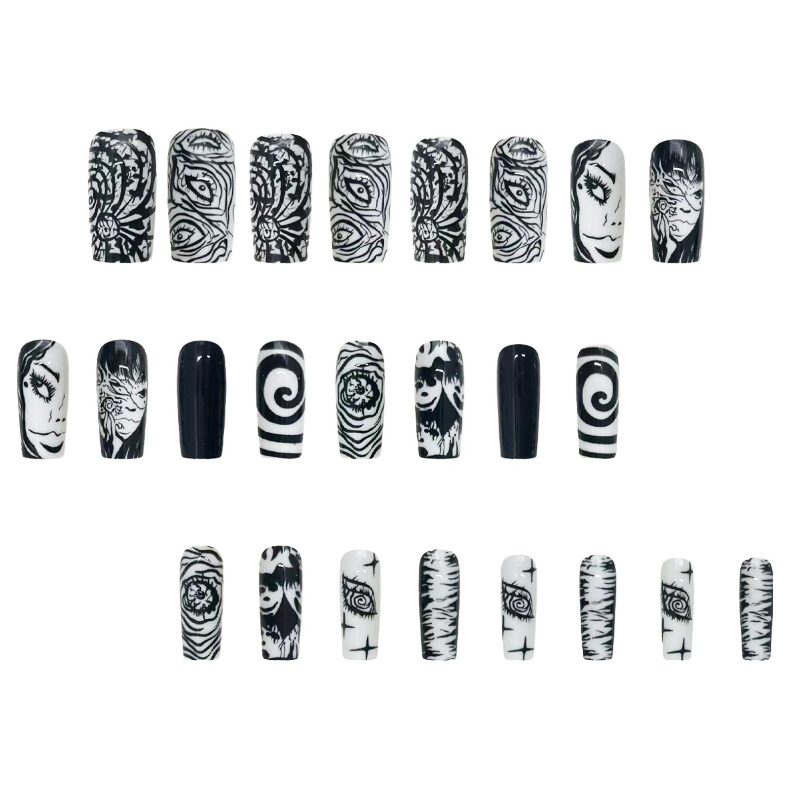 24pcs Japenese Style Coffin Press On Nails