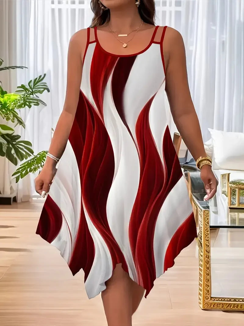 Plus-size Asymmetrical Geometric Stripe Dress
