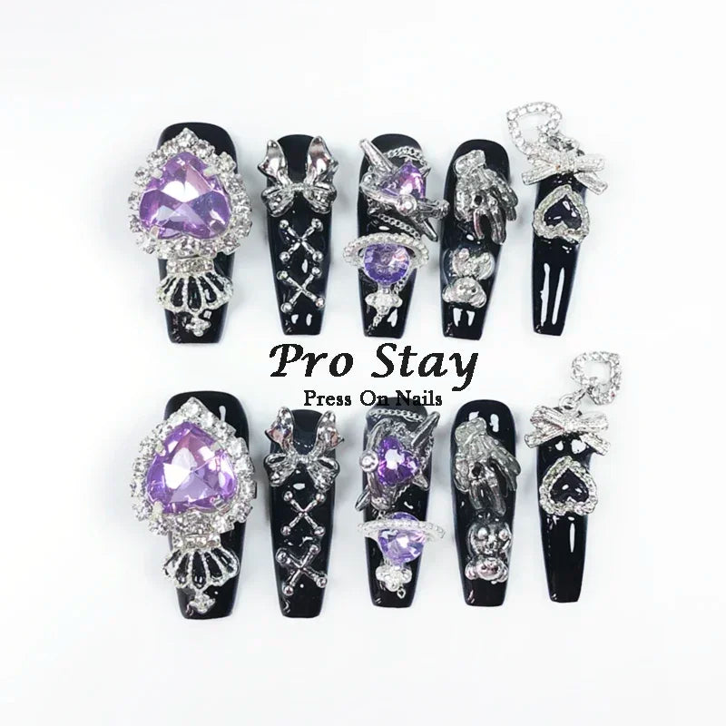 10pcs Dark Black Y2k  Press On Nails