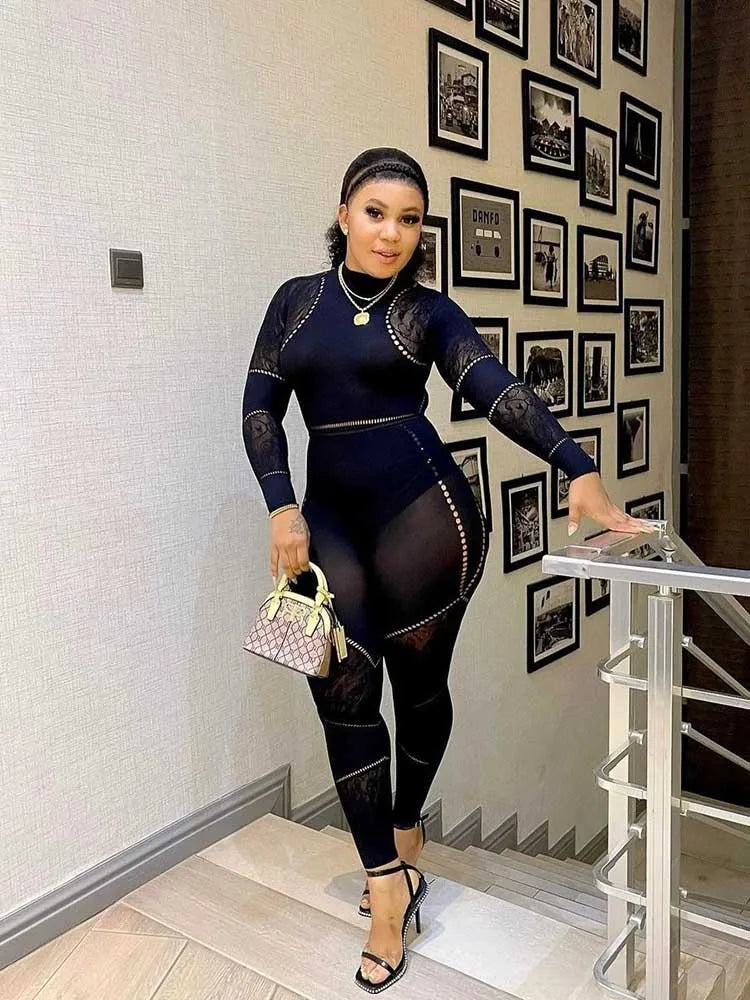 Long Sleeve One Piece Corset Waist Jumpsuit