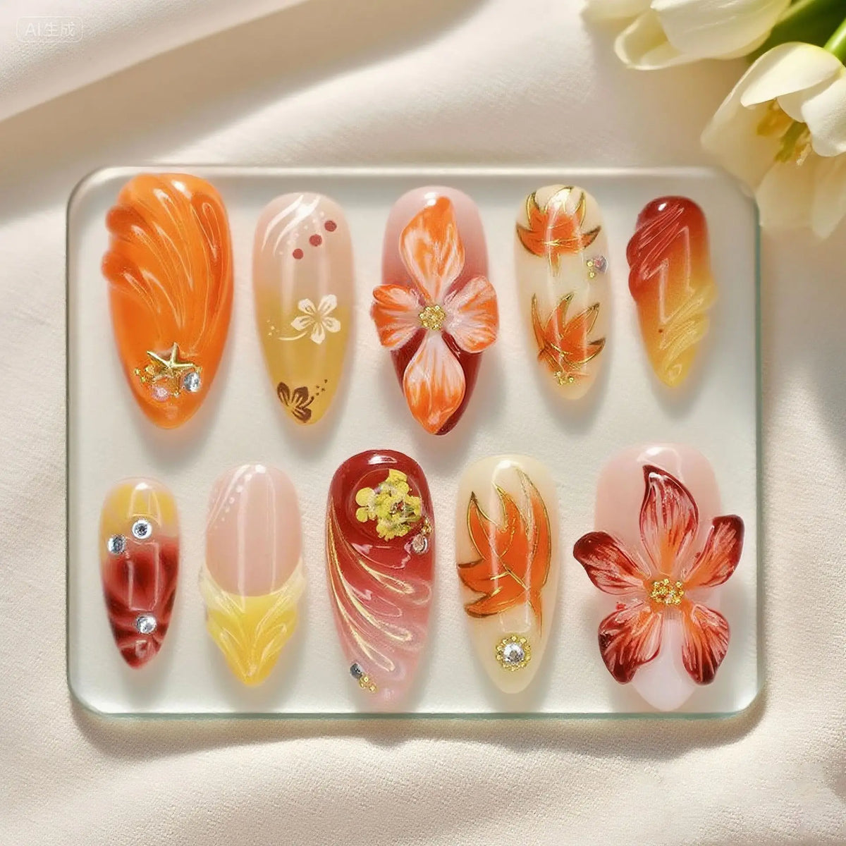 24Pcs Mid-length Gilded Almond Nails Set Press on Nails