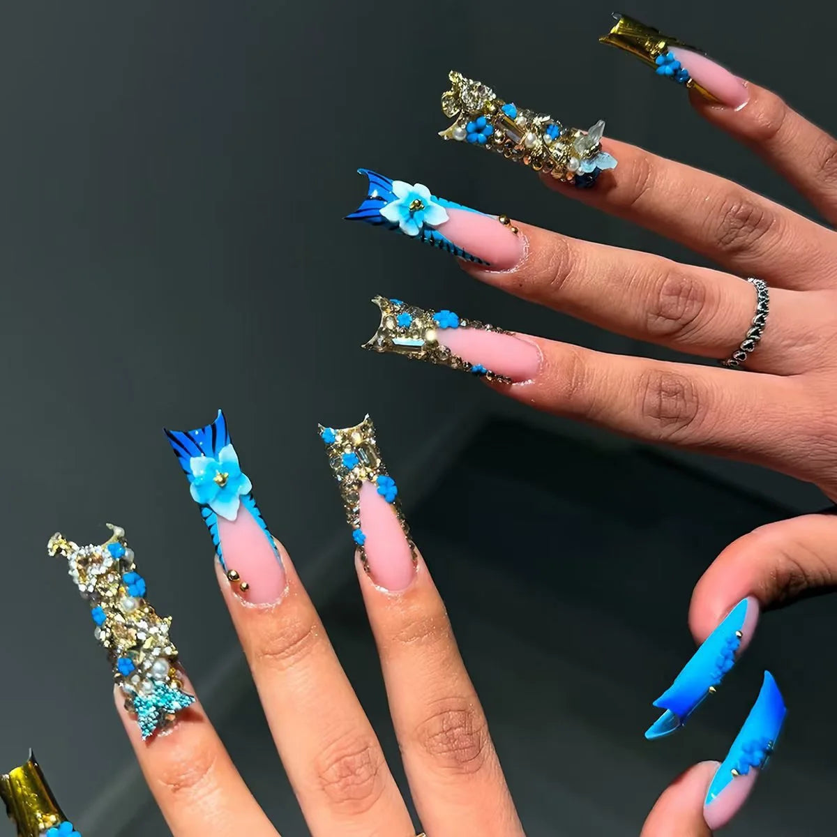 24Pcs Long Square Press on Nails