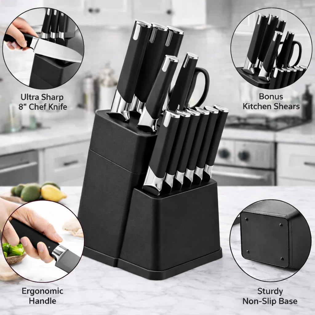 13Pc Professional Kitchen Knife Block Set with 6 Steak Knives