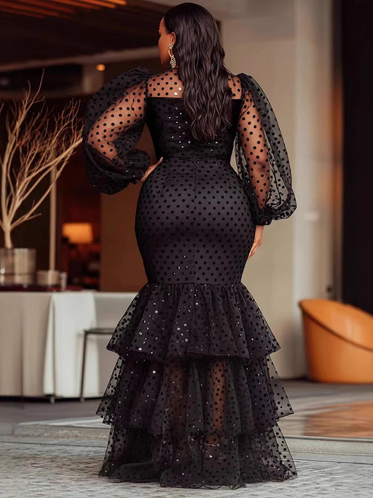 Women's Plus Size Polka Dots Evening Dress