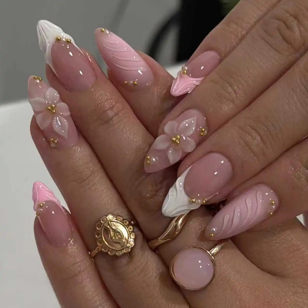 24pcs French Almond Press on Nails