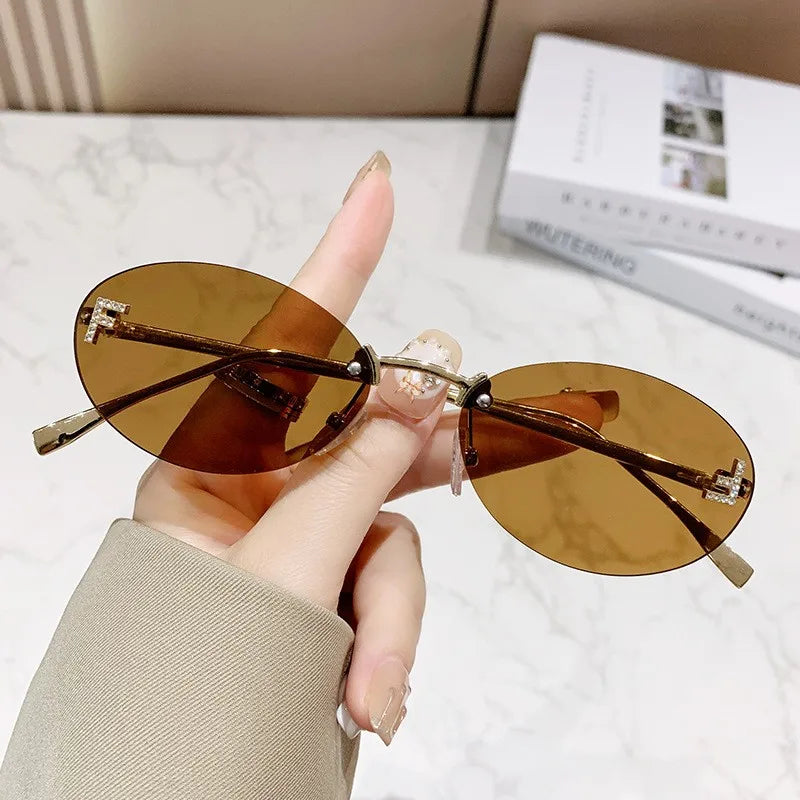 Diamond Oval Rimless Sunglasses