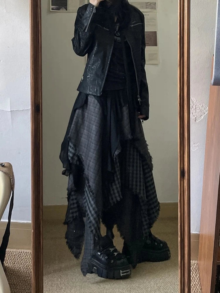 Irregular Plaid Women Skirt , High Waist A-line Skirt