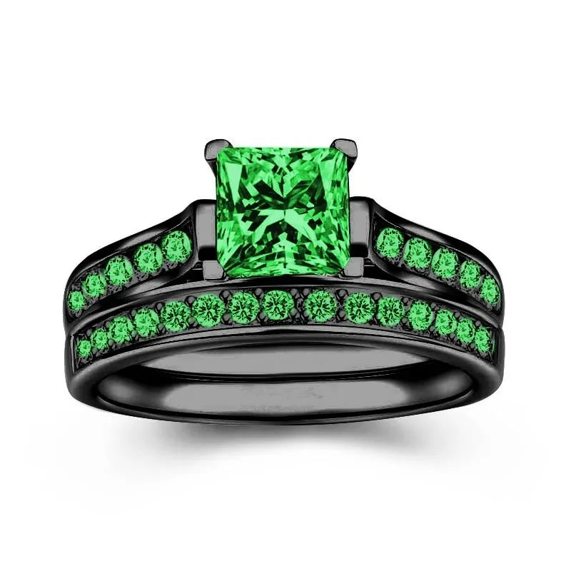 Red Rhinestones Couple Ring Set