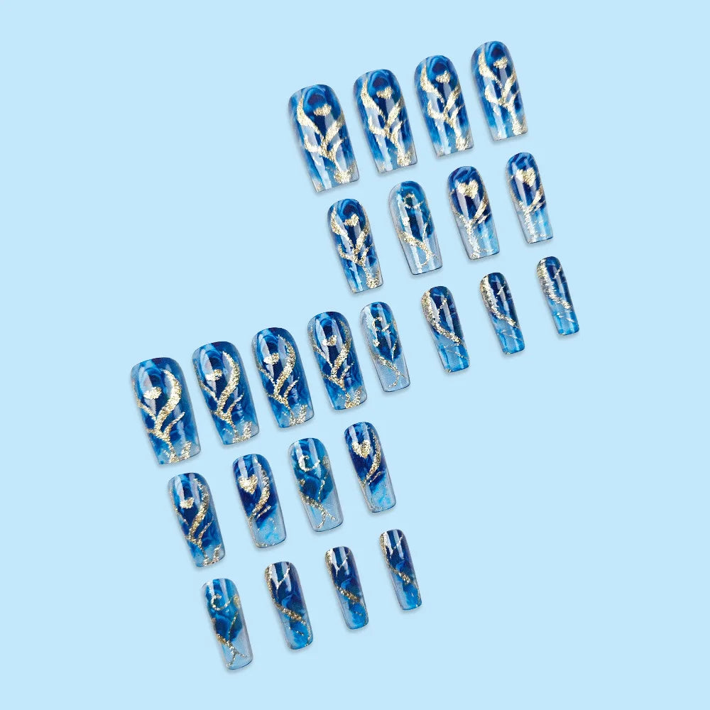 24PCS Blue Gradient Press on Nails