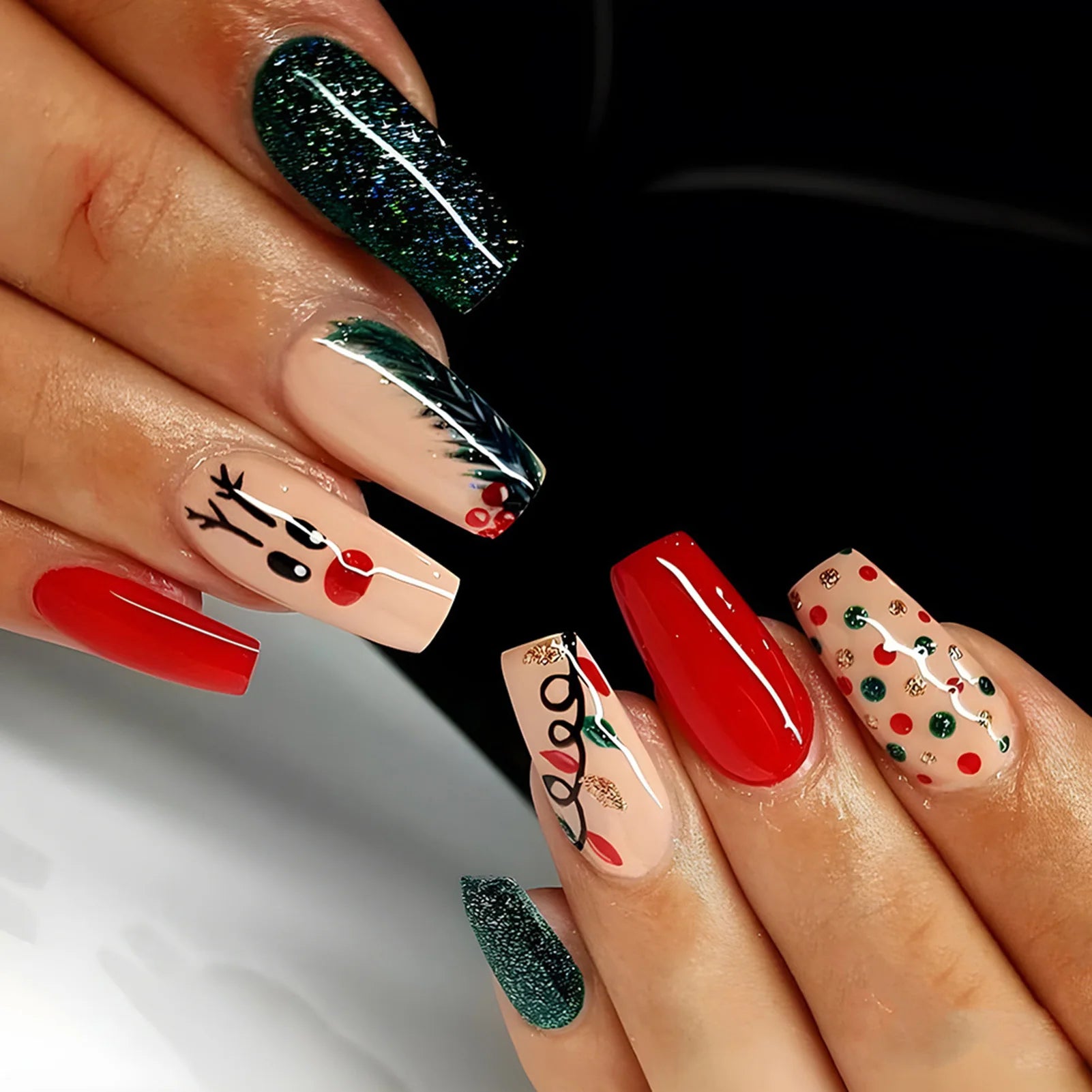 24pcs Glitter Pink Sequins Press on Nails
