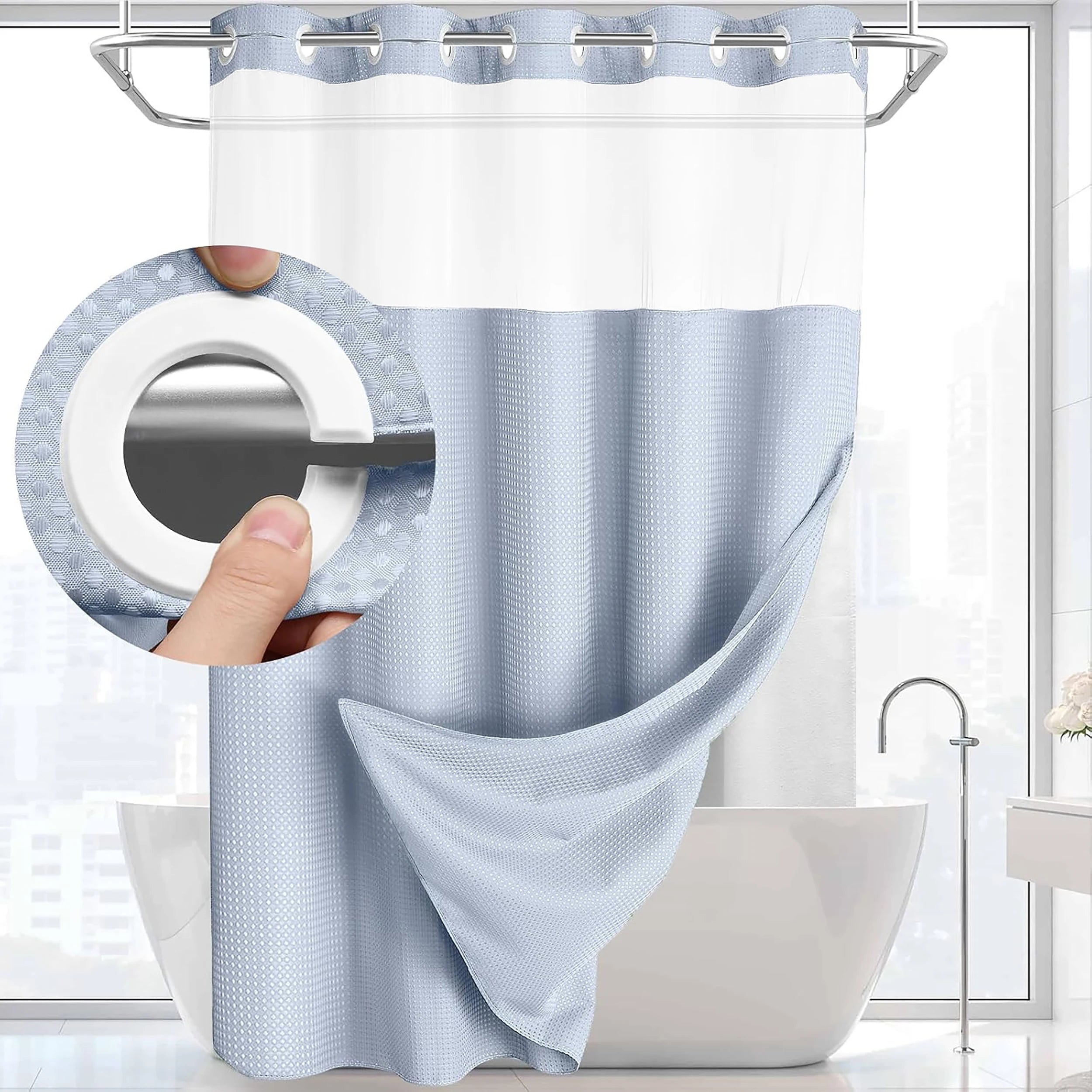 No Hooks Shower Curain  with Snap in Liner