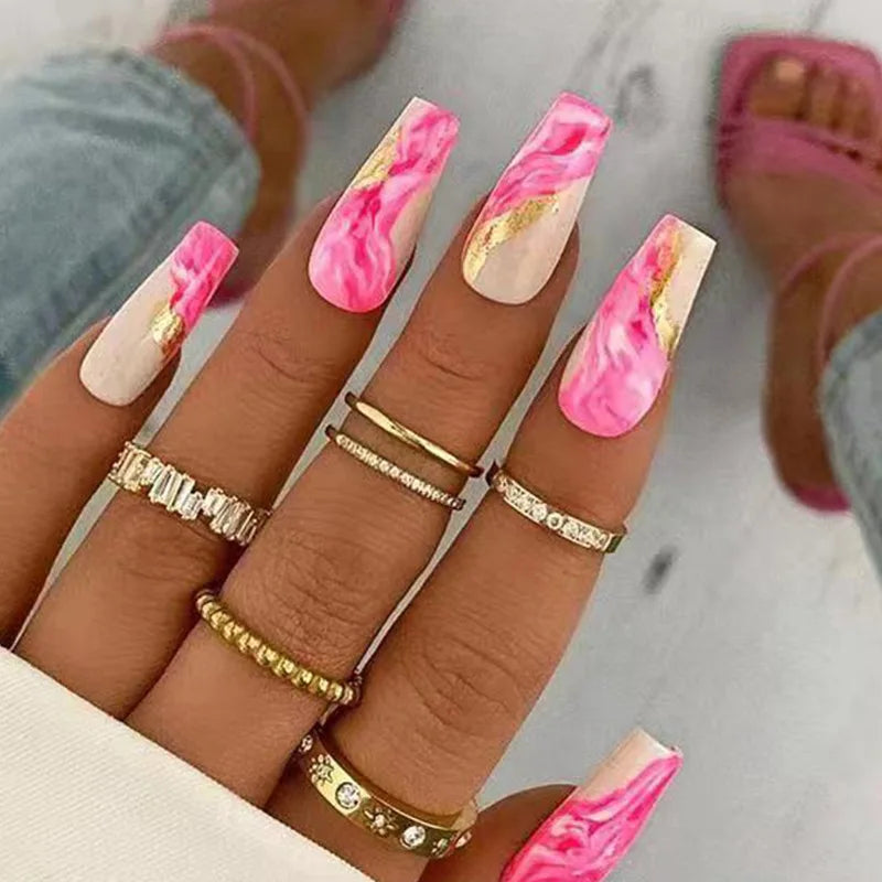 24pc Press on Nails Flower Design Mid-length Ballet