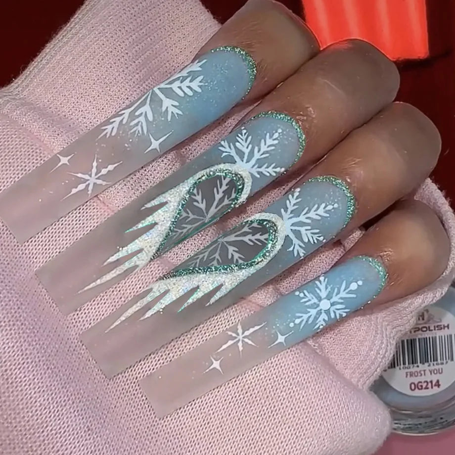 24pcs Glitter Pink Sequins Press on Nails