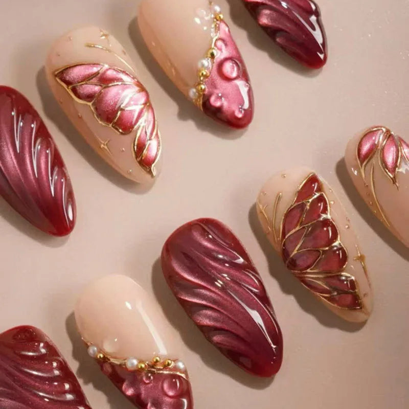 24Pcs Mid-length Gilded Almond Nails Set Press on Nails