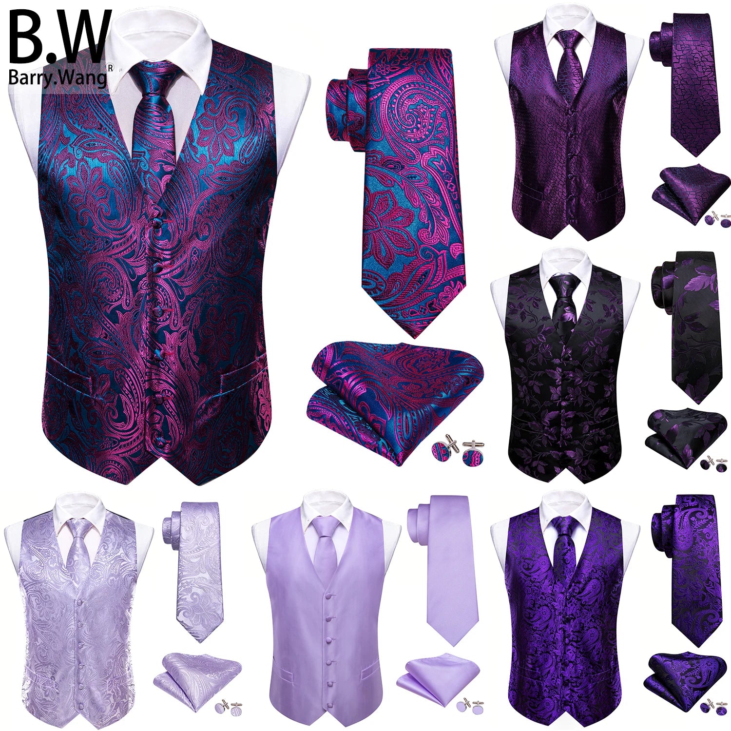 Men Vest Tie Hanky Cufflinks Set