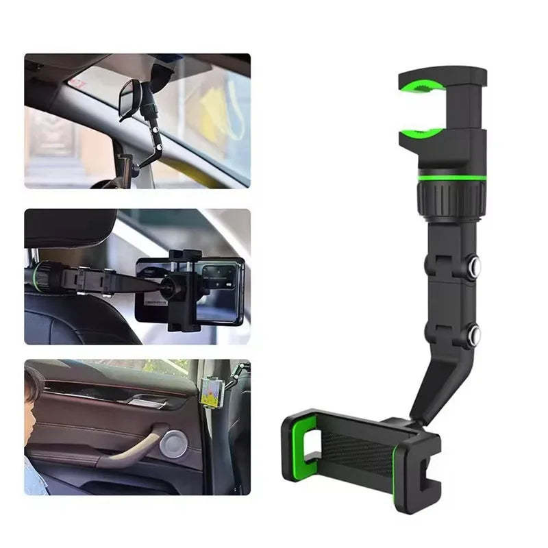 Rearview Mirror Phone Holder 360° Rotatable and Retractable Car Phone Mount