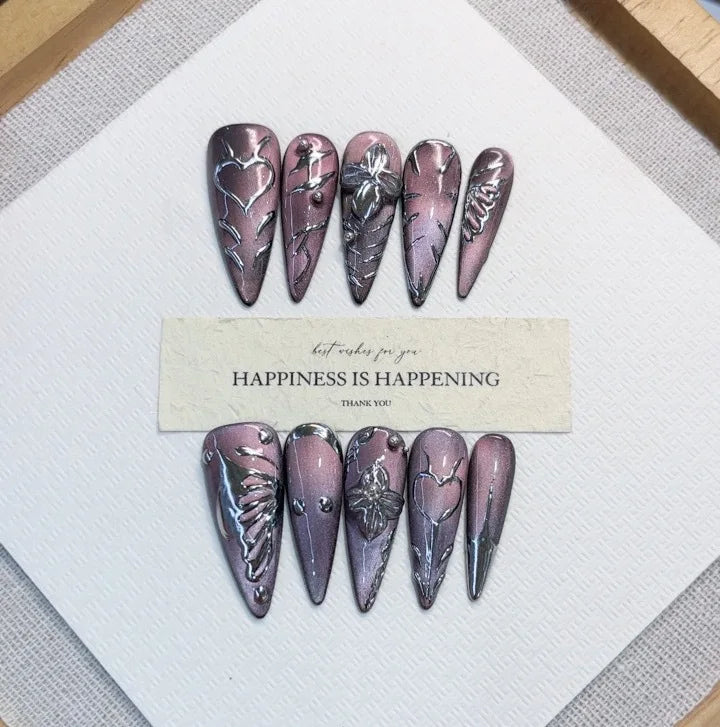 10pcs Musical Notes Pink Retro Press on Nails