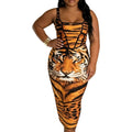 Plus Size Women's Dress Spaghetti Strap Tiger Print Corset Bodycon Midi Dress